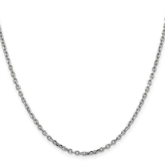 14k White Gold 16in 2.2mm Diamond-cut Round Open Link Cable Lobster Clasp Chain